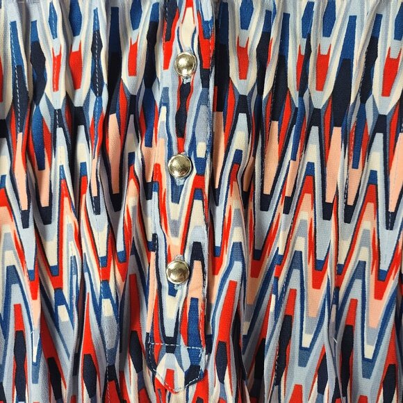 Cocomo Womens Y2K Retro Ikat Print Sleeveless Blouse Career Classic Red Blue‎ - Picture 6 of 9